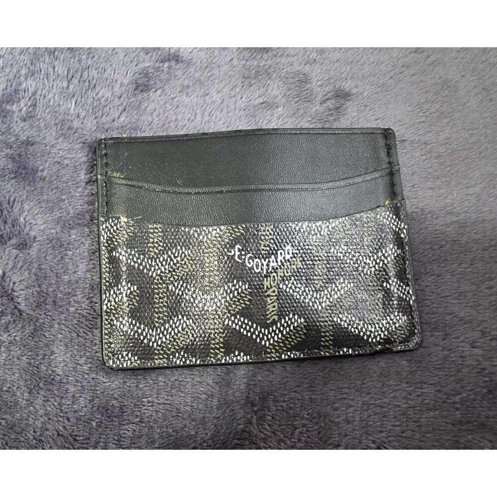 Awesome GOYARD Men's Black Print LOGO Card Holder WALLET Saint Sulpice EuC